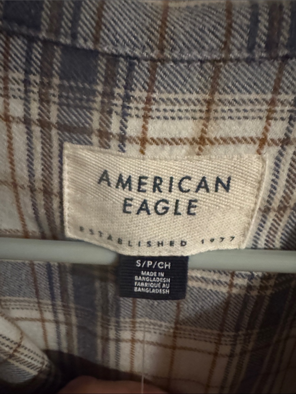 American Eagle Outfitters Cream, Blue & Brown Plaid Button-Down Shirt - Picture 3 of 5